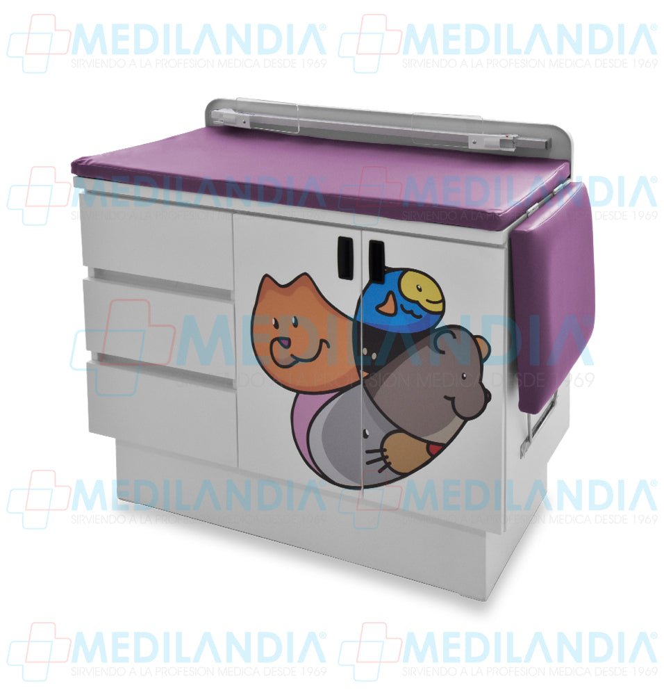 Mesa para exploración pediátrica con gabinete y cenefa - Mesa de exploracion - CIIASA - MEDILANDIA | Tienda de productos y equipos médicos de calidad en México | Soluciones profesionales para clínicas, hospitales y consultorios.