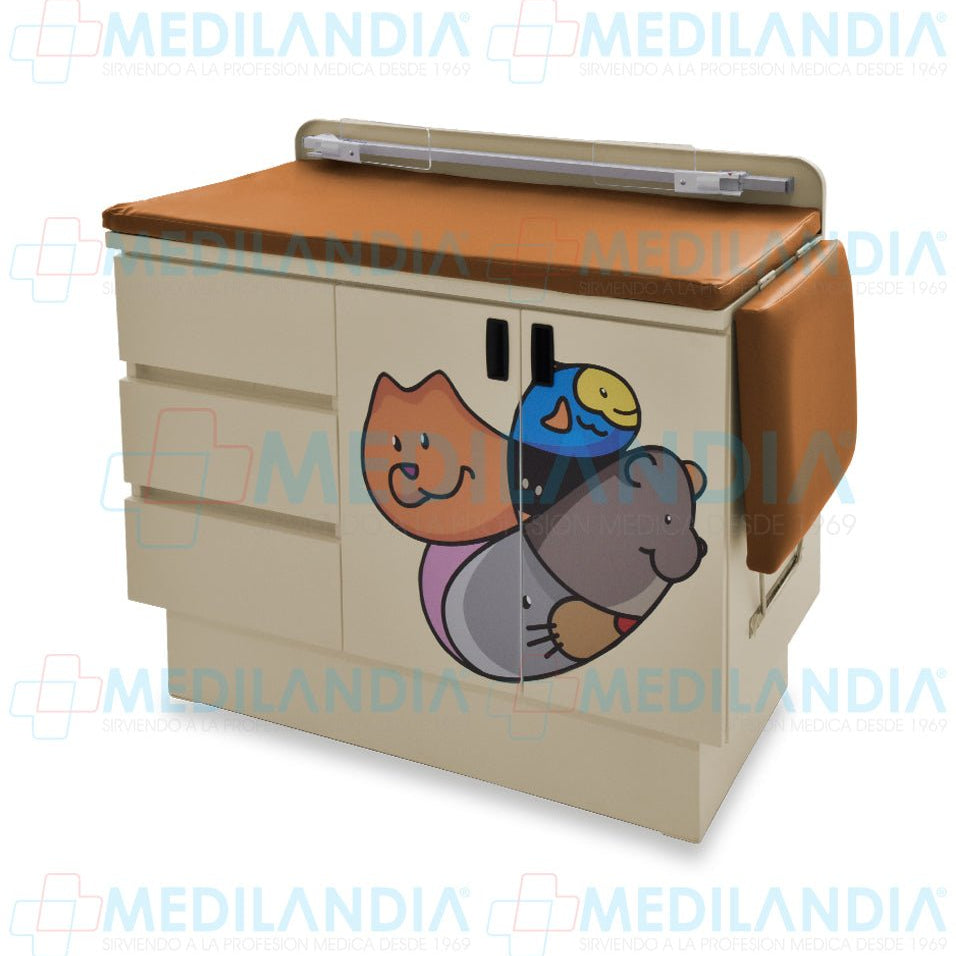 Mesa para exploración pediátrica con gabinete y cenefa - Mesa de exploracion - CIIASA - MEDILANDIA | Tienda de productos y equipos médicos de calidad en México | Soluciones profesionales para clínicas, hospitales y consultorios.