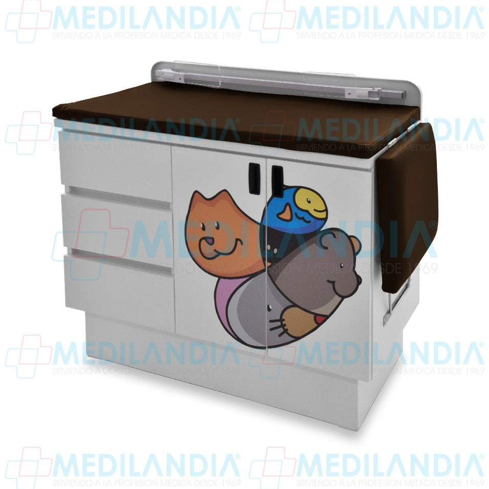 Mesa para exploración pediátrica con gabinete y cenefa - Mesa de exploracion - CIIASA - MEDILANDIA | Tienda de productos y equipos médicos de calidad en México | Soluciones profesionales para clínicas, hospitales y consultorios.