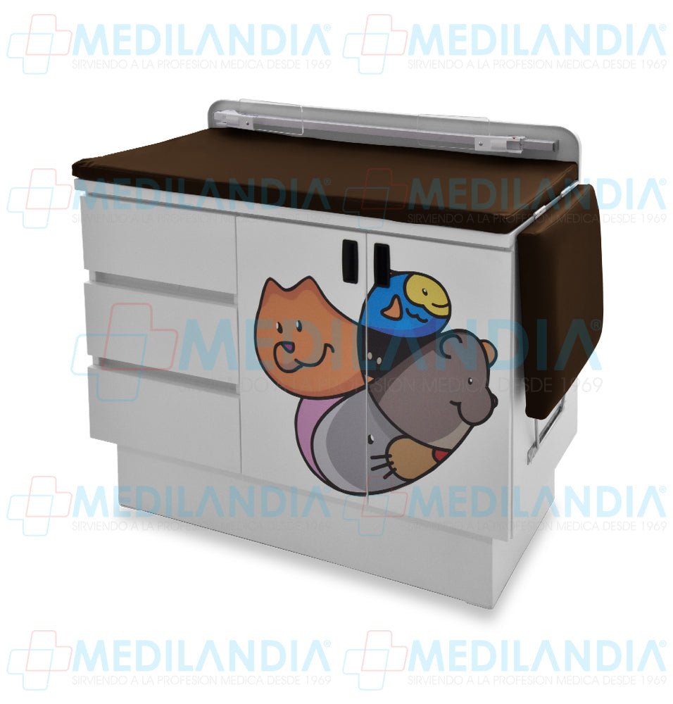 Mesa para exploración pediátrica con gabinete y cenefa - Mesa de exploracion - CIIASA - MEDILANDIA | Tienda de productos y equipos médicos de calidad en México | Soluciones profesionales para clínicas, hospitales y consultorios.