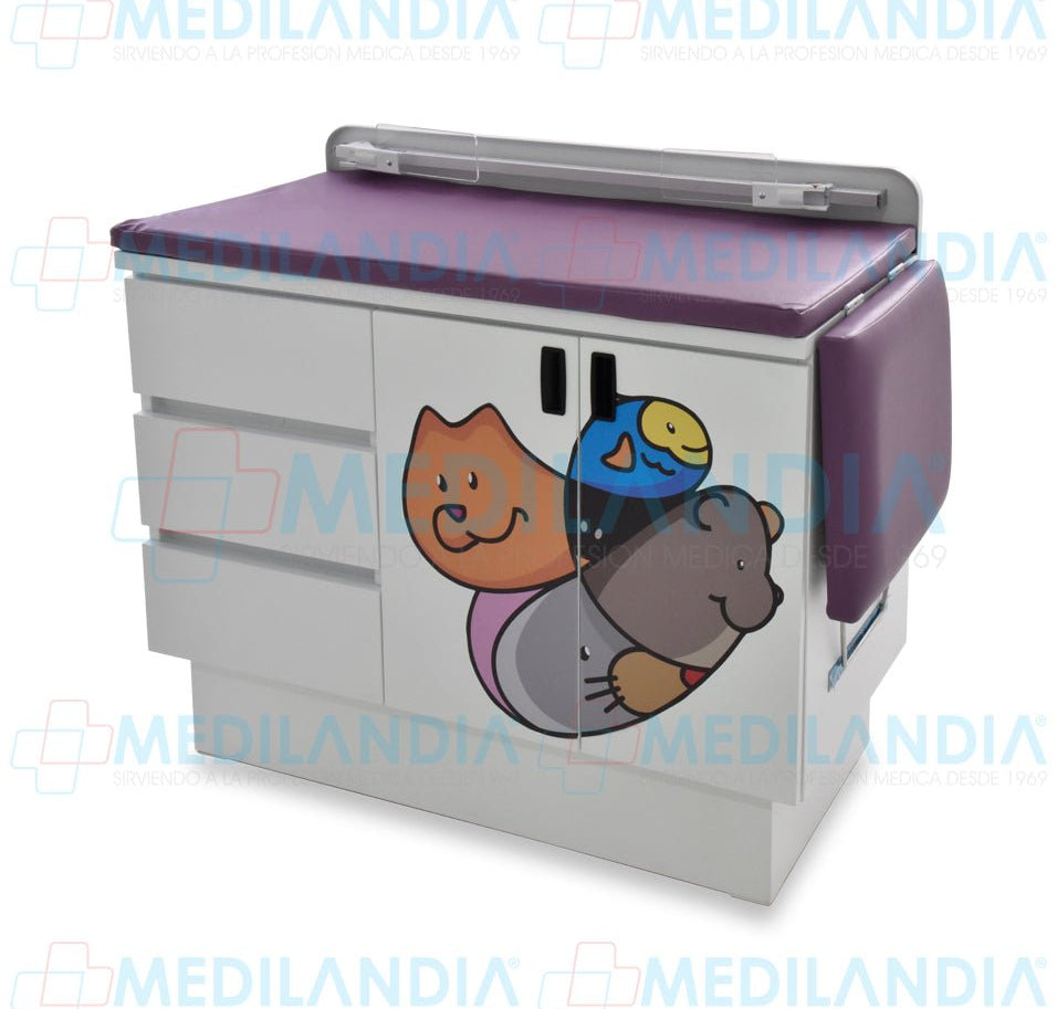 Mesa para exploración pediátrica con gabinete y cenefa - Mesa de exploracion - CIIASA - MEDILANDIA | Tienda de productos médicos