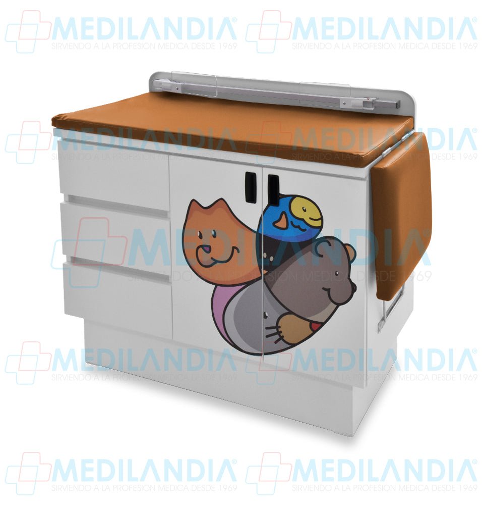 Mesa para exploración pediátrica con gabinete y cenefa - Mesa de exploracion - CIIASA - MEDILANDIA | Tienda de productos y equipos médicos de calidad en México | Soluciones profesionales para clínicas, hospitales y consultorios.