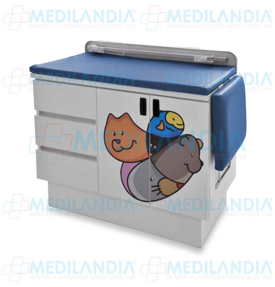 Mesa para exploración pediátrica con gabinete y cenefa - Mesa de exploracion - CIIASA - MEDILANDIA | Tienda de productos y equipos médicos de calidad en México | Soluciones profesionales para clínicas, hospitales y consultorios.