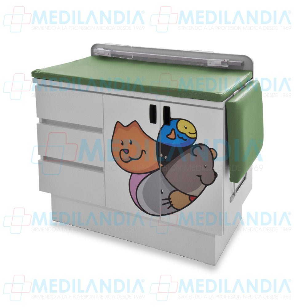 Mesa para exploración pediátrica con gabinete y cenefa - Mesa de exploracion - CIIASA - MEDILANDIA | Tienda de productos y equipos médicos de calidad en México | Soluciones profesionales para clínicas, hospitales y consultorios.