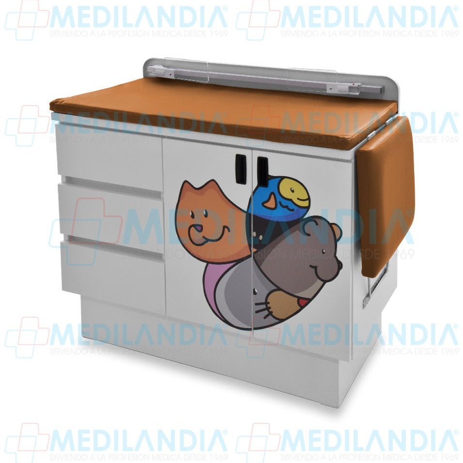Mesa para exploración pediátrica con gabinete y cenefa - Mesa de exploracion - CIIASA - MEDILANDIA | Tienda de productos y equipos médicos de calidad en México | Soluciones profesionales para clínicas, hospitales y consultorios.