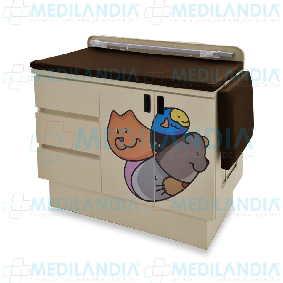 Mesa para exploración pediátrica con gabinete y cenefa - Mesa de exploracion - CIIASA - MEDILANDIA | Tienda de productos y equipos médicos de calidad en México | Soluciones profesionales para clínicas, hospitales y consultorios.