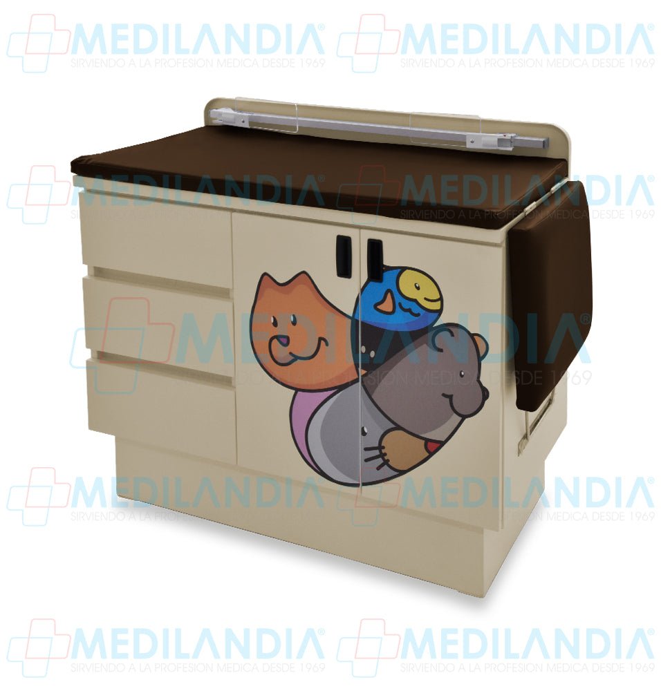 Mesa para exploración pediátrica con gabinete y cenefa - Mesa de exploracion - CIIASA - MEDILANDIA | Tienda de productos y equipos médicos de calidad en México | Soluciones profesionales para clínicas, hospitales y consultorios.