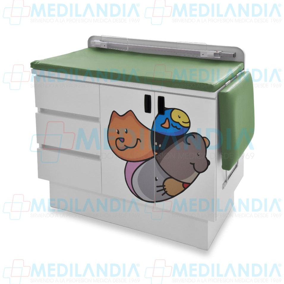 Mesa para exploración pediátrica con gabinete y cenefa - Mesa de exploracion - CIIASA - MEDILANDIA | Tienda de productos y equipos médicos de calidad en México | Soluciones profesionales para clínicas, hospitales y consultorios.