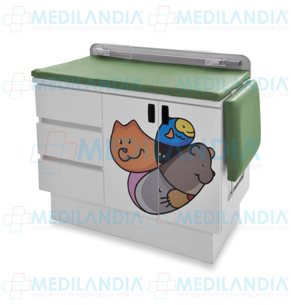 Mesa para exploración pediátrica con gabinete y cenefa - Mesa de exploracion - CIIASA - MEDILANDIA | Tienda de productos y equipos médicos de calidad en México | Soluciones profesionales para clínicas, hospitales y consultorios.