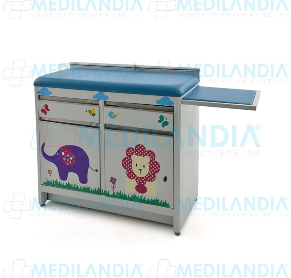 Mesa para exploración pediátrica con gabinete y cenefa - Mesa de exploracion - MEDILANDIA - MEDILANDIA | Tienda de productos y equipos médicos de calidad en México | Soluciones profesionales para clínicas, hospitales y consultorios.