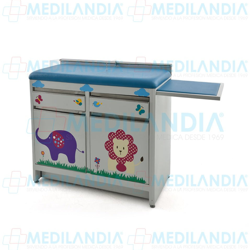Mesa para exploración pediátrica con gabinete y cenefa - Mesa de exploracion - MEDILANDIA - MEDILANDIA | Tienda de productos y equipos médicos de calidad en México | Soluciones profesionales para clínicas, hospitales y consultorios.