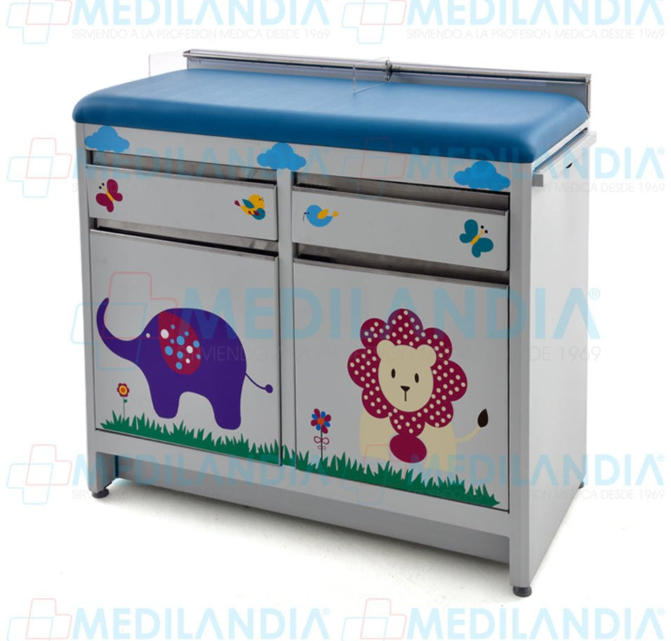 Mesa para exploración pediátrica con gabinete y cenefa - Mesa de exploracion - MEDILANDIA - MEDILANDIA | Tienda de productos y equipos médicos de calidad en México | Soluciones profesionales para clínicas, hospitales y consultorios.