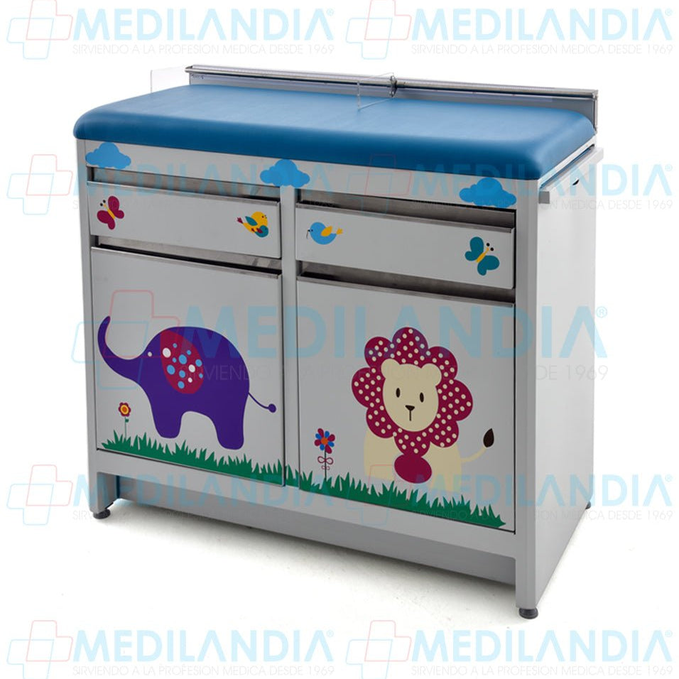 Mesa para exploración pediátrica con gabinete y cenefa - Mesa de exploracion - MEDILANDIA - MEDILANDIA | Tienda de productos y equipos médicos de calidad en México | Soluciones profesionales para clínicas, hospitales y consultorios.
