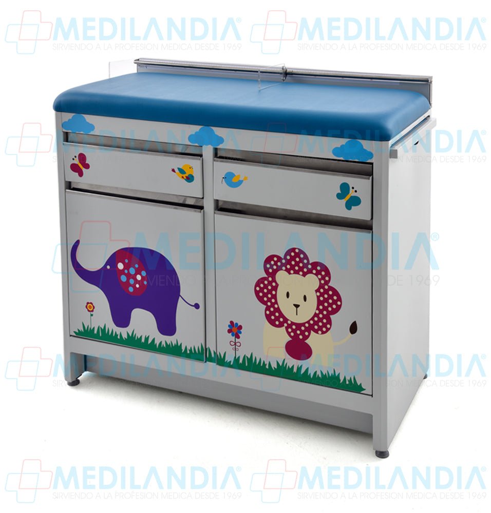 Mesa para exploración pediátrica con gabinete y cenefa - Mesa de exploracion - MEDILANDIA - MEDILANDIA | Tienda de productos y equipos médicos de calidad en México | Soluciones profesionales para clínicas, hospitales y consultorios.