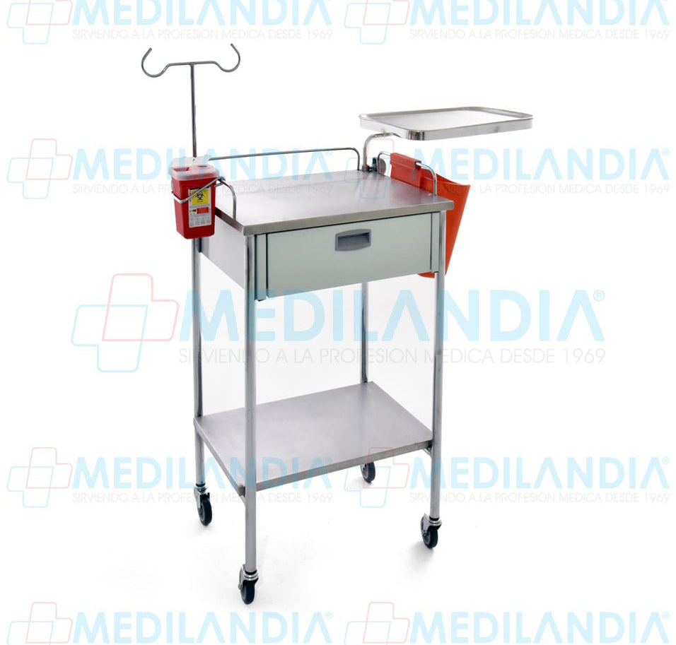 Mesa Pasteur con cubiertas de acero inoxidable con cajón y accesorios - Mesa Pasteur - MEDILANDIA - MEDILANDIA | Tienda de productos y equipos médicos de calidad en México | Soluciones profesionales para clínicas, hospitales y consultorios.
