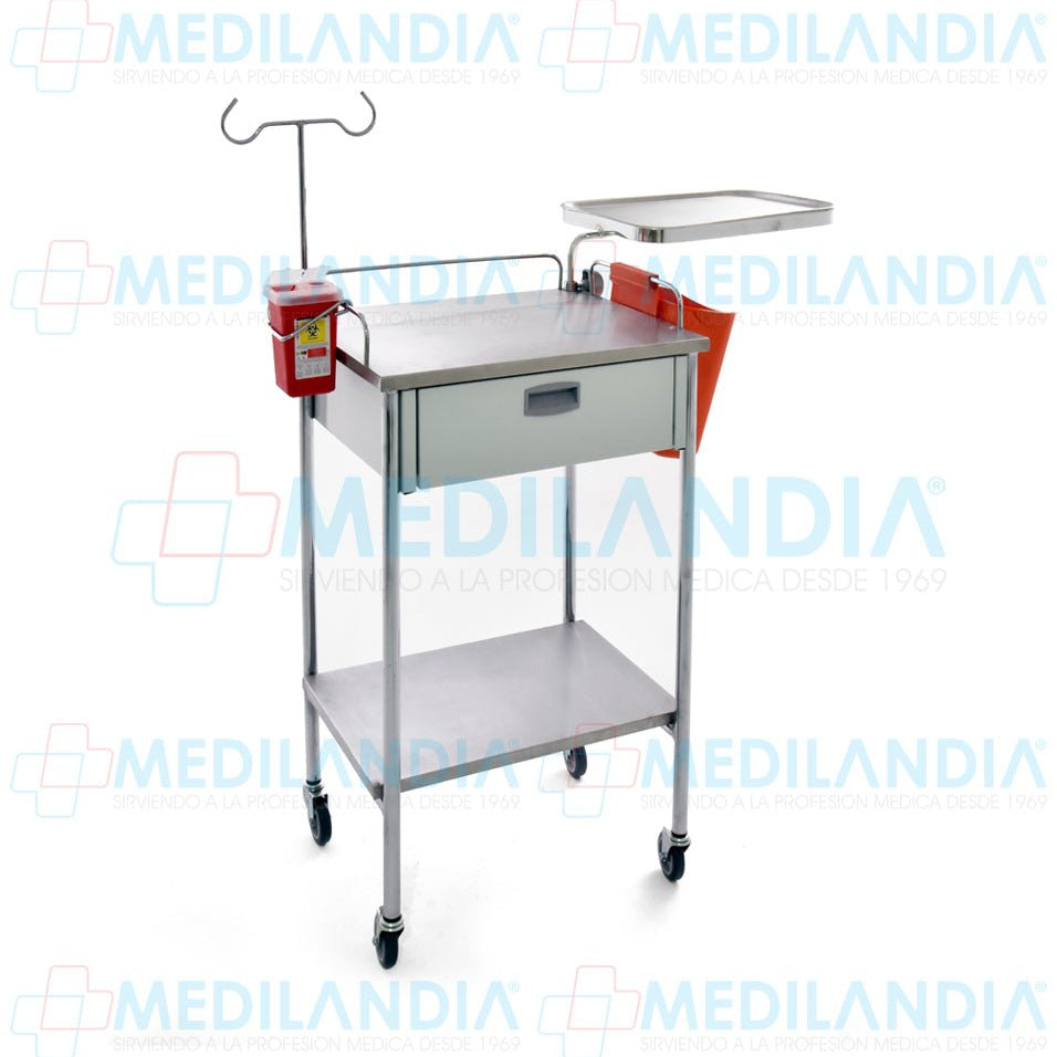 Mesa Pasteur con cubiertas de acero inoxidable con cajón y accesorios - Mesa Pasteur - MEDILANDIA - MEDILANDIA | Tienda de productos y equipos médicos de calidad en México | Soluciones profesionales para clínicas, hospitales y consultorios.