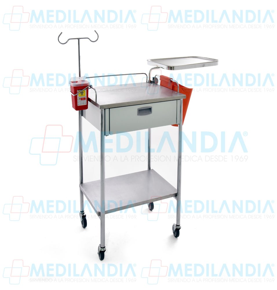 Mesa Pasteur con cubiertas de acero inoxidable con cajón y accesorios - Mesa Pasteur - MEDILANDIA - MEDILANDIA | Tienda de productos y equipos médicos de calidad en México | Soluciones profesionales para clínicas, hospitales y consultorios.