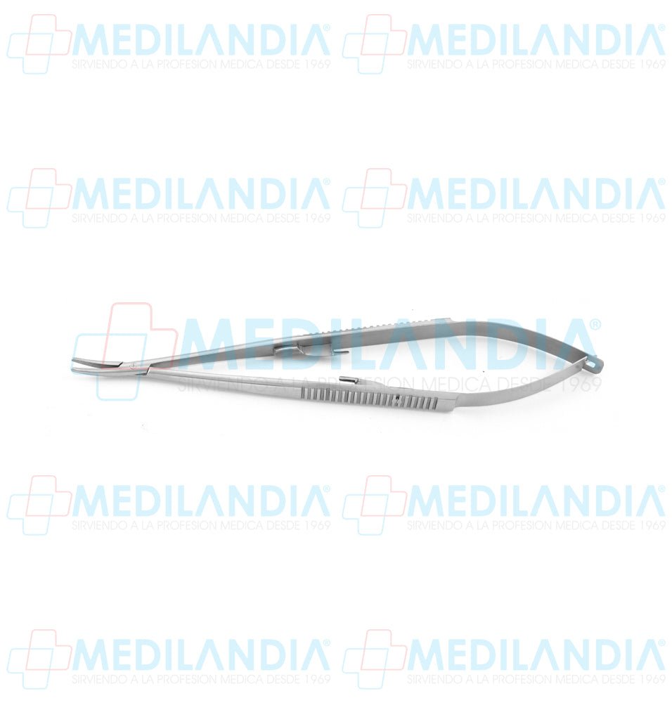 Porta agujas Castroviejo curvo con seguro 18 cm - Pinzas - HP- MEDILANDIA | Tienda de productos y equipos médicos de calidad en México | Soluciones profesionales para clínicas, hospitales y consultorios.