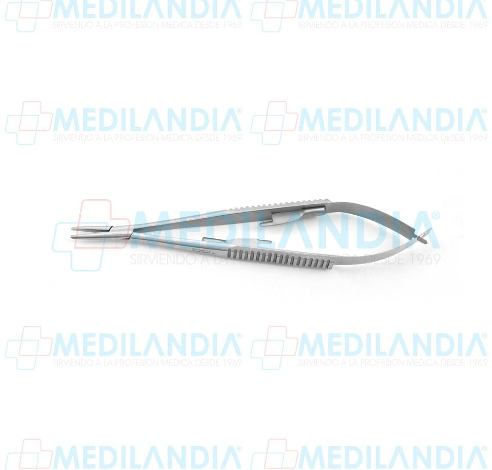 Porta agujas Castroviejo recto con seguro 13 cm - Pinzas - HP- MEDILANDIA | Tienda de productos y equipos médicos de calidad en México | Soluciones profesionales para clínicas, hospitales y consultorios.