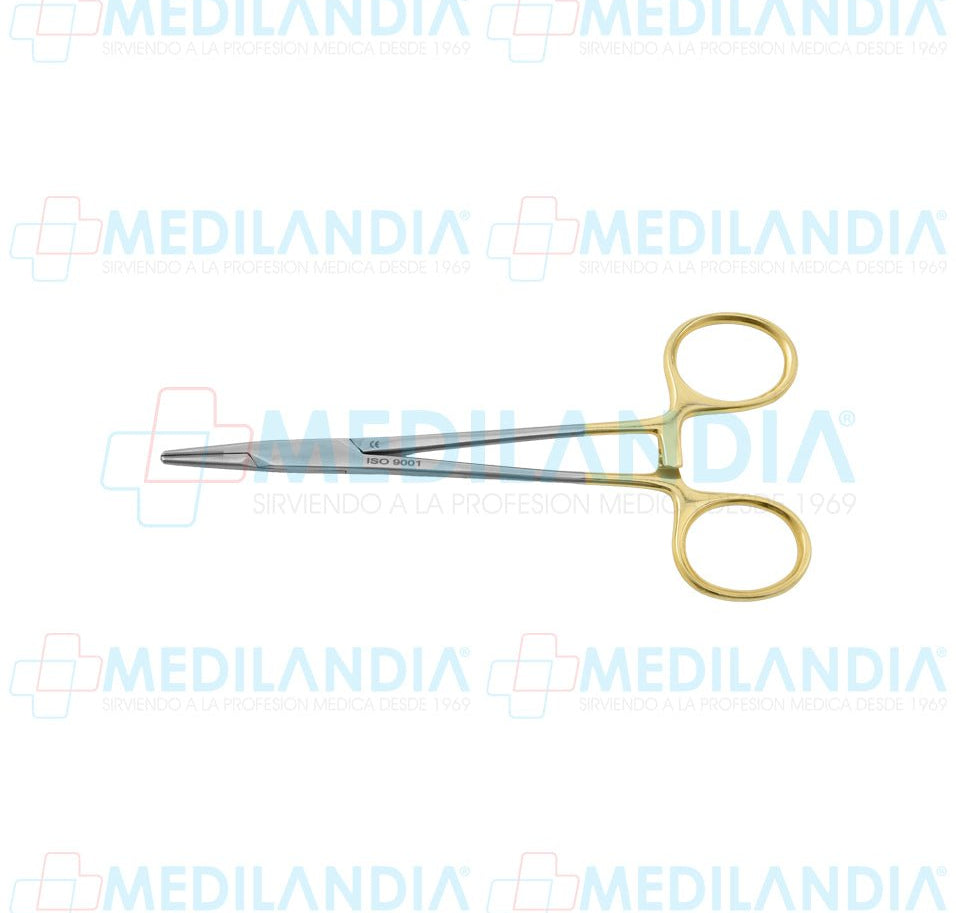 Porta agujas Mayo - Hegar recto sin ranura central con puntas con insertos de carburo de tungsteno mando dorado 15 cm - Pinzas - HP- MEDILANDIA | Tienda de productos y equipos médicos de calidad en México | Soluciones profesionales para clínicas, hospitales y consultorios.