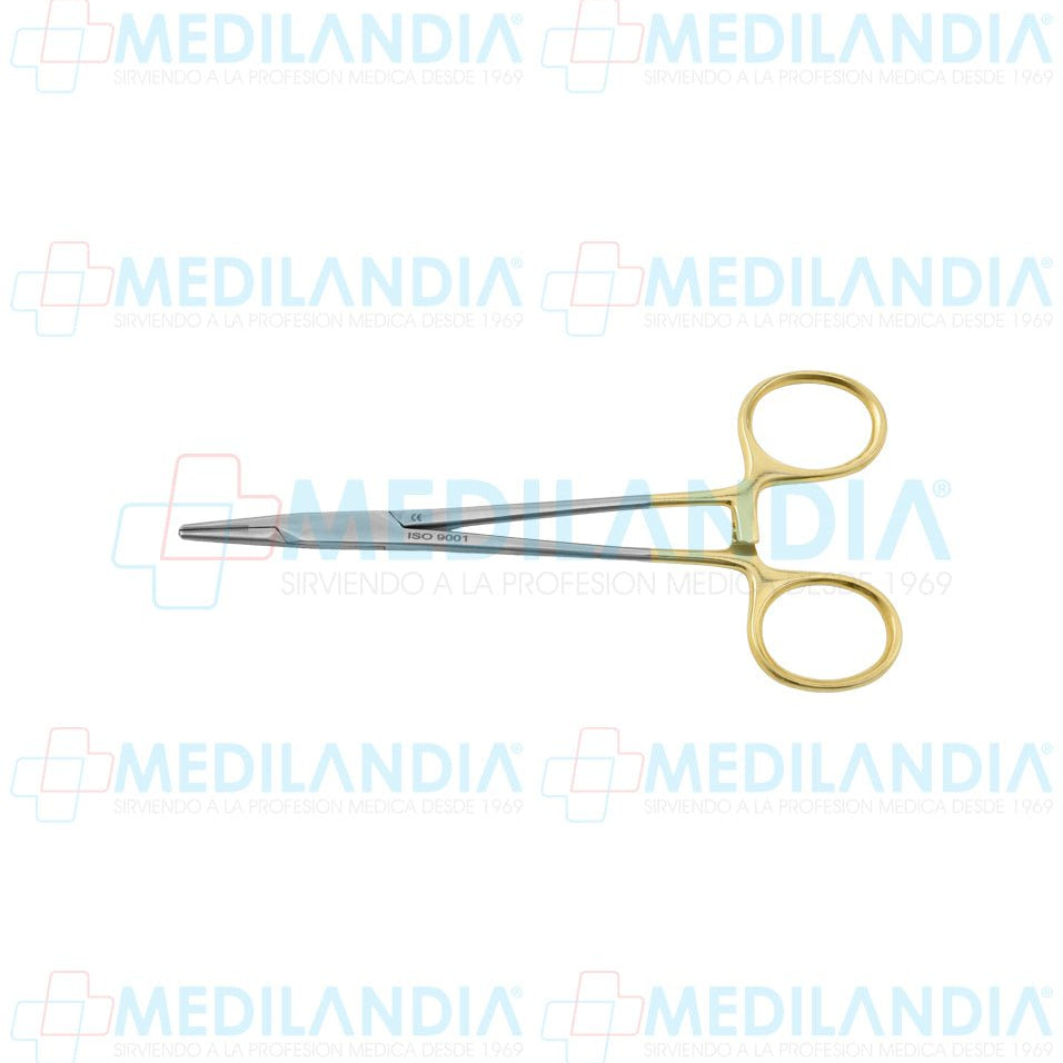 Porta agujas Mayo - Hegar recto sin ranura central con puntas con insertos de carburo de tungsteno mando dorado 15 cm - Pinzas - HP- MEDILANDIA | Tienda de productos y equipos médicos de calidad en México | Soluciones profesionales para clínicas, hospitales y consultorios.