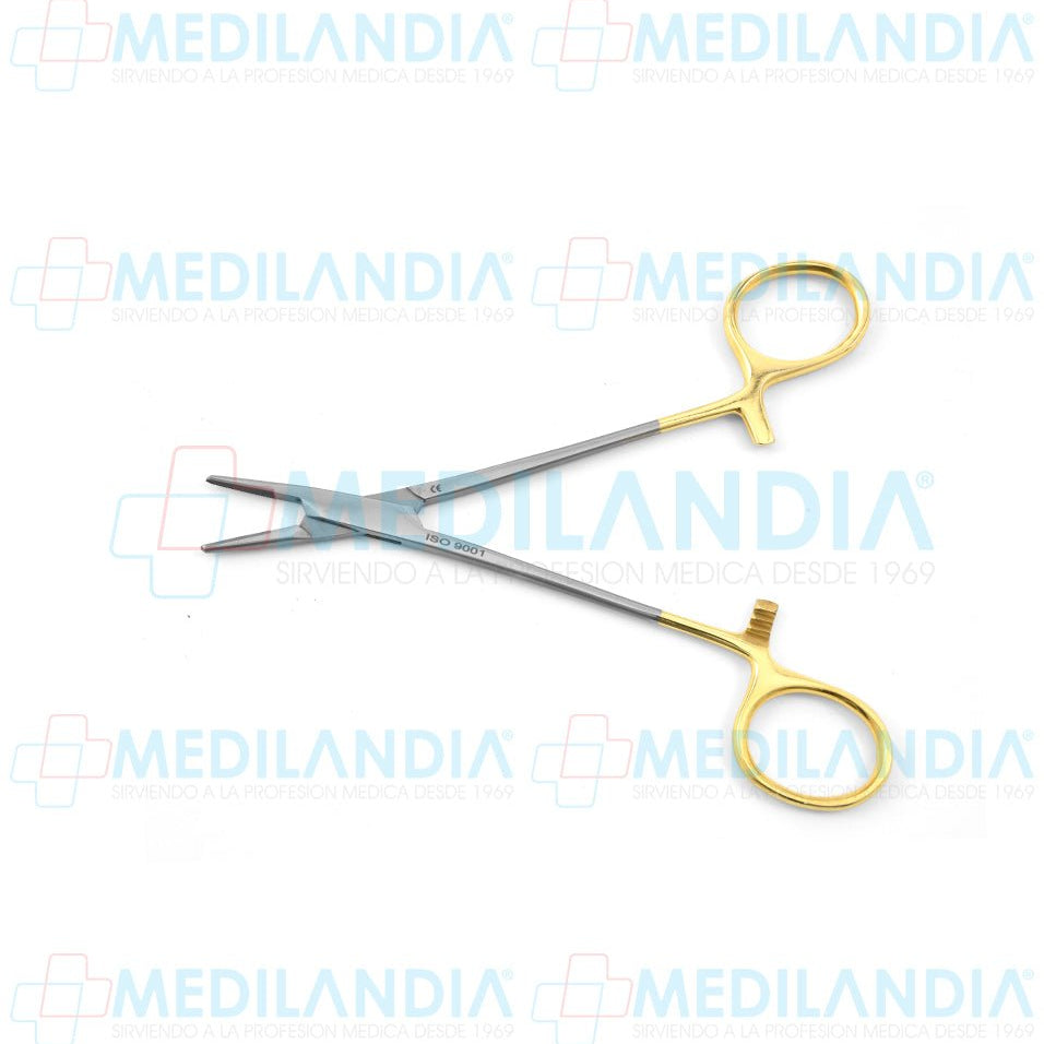 Porta agujas Mayo - Hegar recto sin ranura central con puntas con insertos de carburo de tungsteno mando dorado 15 cm - Pinzas - HP- MEDILANDIA | Tienda de productos y equipos médicos de calidad en México | Soluciones profesionales para clínicas, hospitales y consultorios.