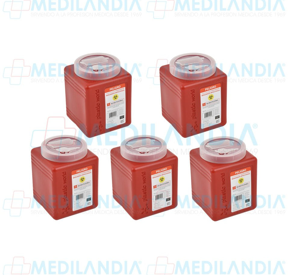Recolector para punzo cortantes de 1.5 lts 5 piezas - Recolector de liquidos - MEDILANDIA - MEDILANDIA | Tienda de productos y equipos médicos de calidad en México | Soluciones profesionales para clínicas, hospitales y consultorios.