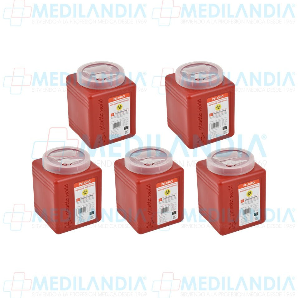 Recolector para punzo cortantes de 1.5 lts 5 piezas - Recolector de liquidos - MEDILANDIA - MEDILANDIA | Tienda de productos y equipos médicos de calidad en México | Soluciones profesionales para clínicas, hospitales y consultorios.