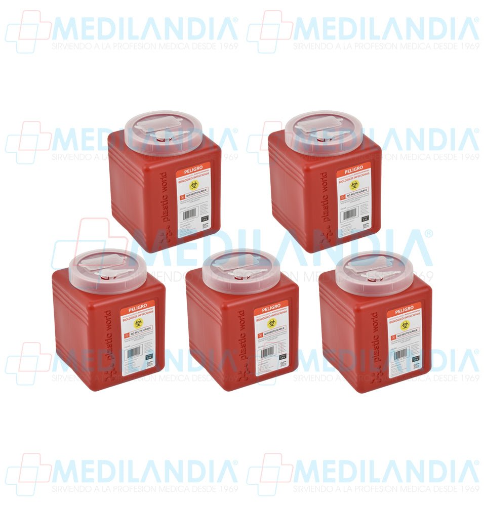 Recolector para punzo cortantes de 1.5 lts 5 piezas - Recolector de liquidos - MEDILANDIA - MEDILANDIA | Tienda de productos y equipos médicos de calidad en México | Soluciones profesionales para clínicas, hospitales y consultorios.