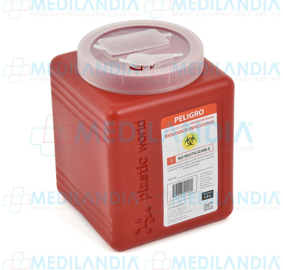 Recolector para punzo cortantes de 1.5 lts 5 piezas - Recolector de liquidos - MEDILANDIA - MEDILANDIA | Tienda de productos y equipos médicos de calidad en México | Soluciones profesionales para clínicas, hospitales y consultorios.