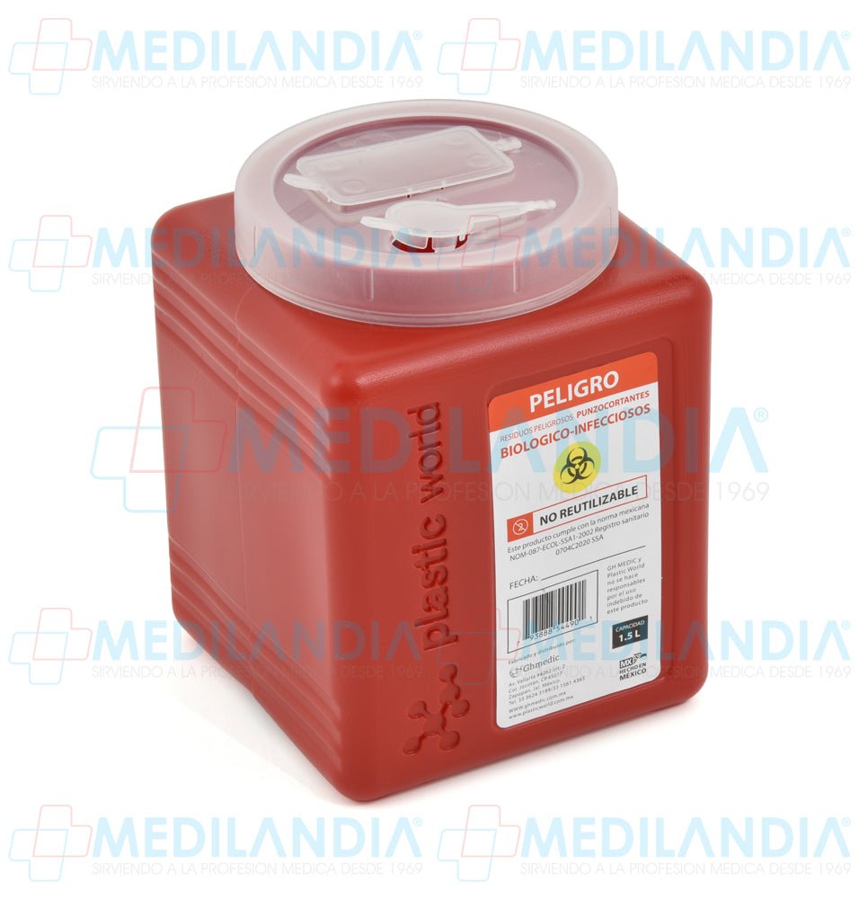 Recolector para punzo cortantes de 1.5 lts 5 piezas - Recolector de liquidos - MEDILANDIA - MEDILANDIA | Tienda de productos y equipos médicos de calidad en México | Soluciones profesionales para clínicas, hospitales y consultorios.