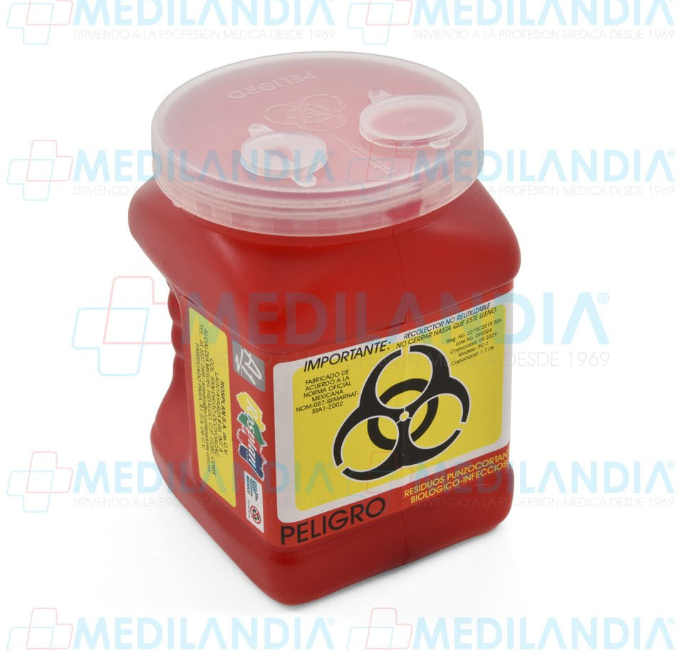 Recolector para punzo cortantes de 1.70 Lts. - Recolector de punzocortantes - MEDILANDIA - MEDILANDIA | Tienda de productos y equipos médicos de calidad en México | Soluciones profesionales para clínicas, hospitales y consultorios.