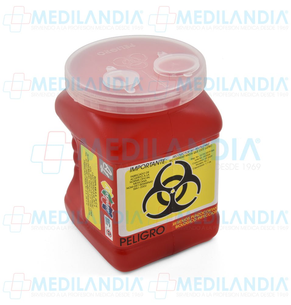 Recolector para punzo cortantes de 1.70 Lts. - Recolector de punzocortantes - MEDILANDIA - MEDILANDIA | Tienda de productos y equipos médicos de calidad en México | Soluciones profesionales para clínicas, hospitales y consultorios.