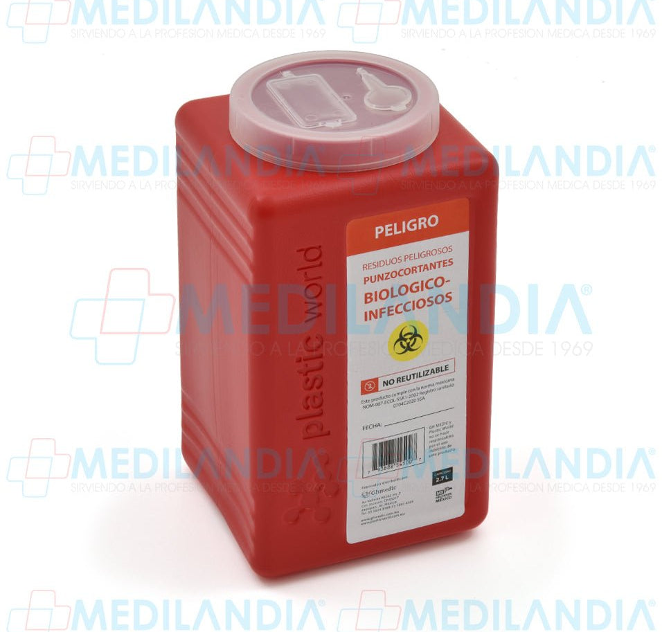 Recolector para punzo cortantes de 2.7 lts - Recolector de liquidos - MEDILANDIA - MEDILANDIA | Tienda de productos y equipos médicos de calidad en México | Soluciones profesionales para clínicas, hospitales y consultorios.