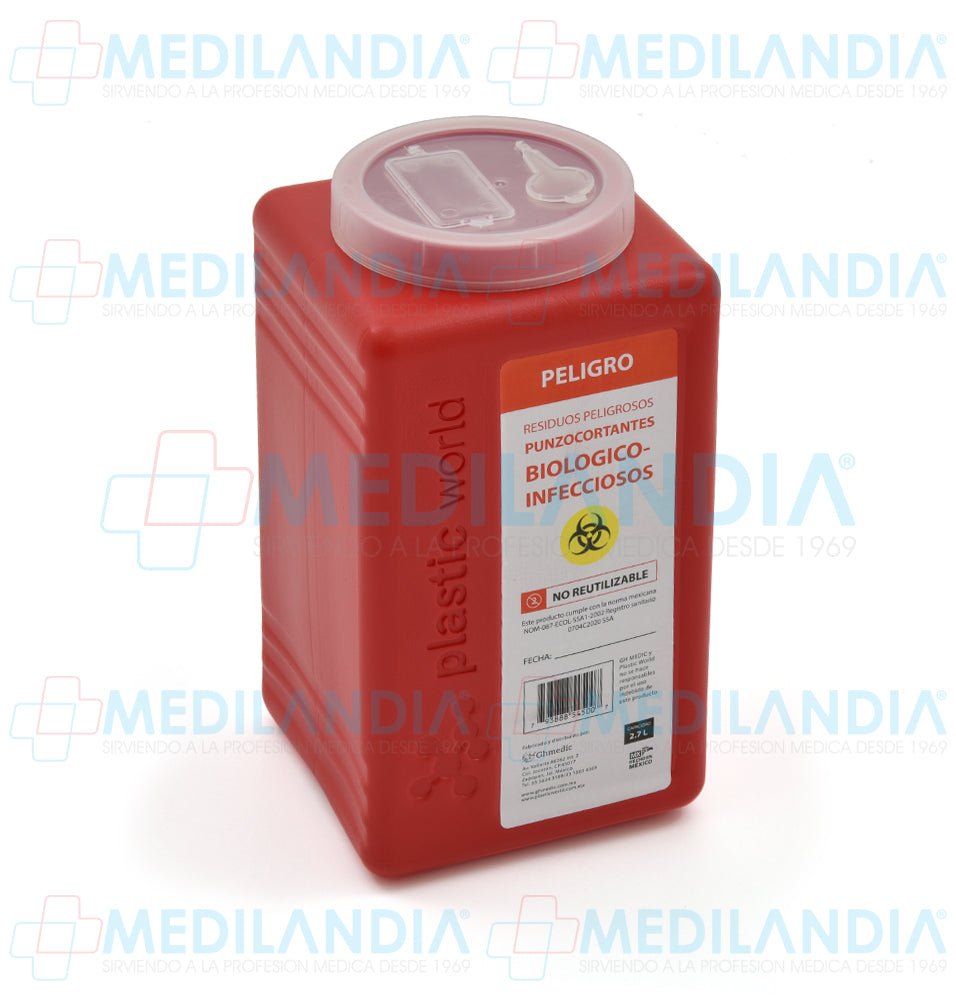 Recolector para punzo cortantes de 2.7 lts - Recolector de liquidos - MEDILANDIA - MEDILANDIA | Tienda de productos y equipos médicos de calidad en México | Soluciones profesionales para clínicas, hospitales y consultorios.