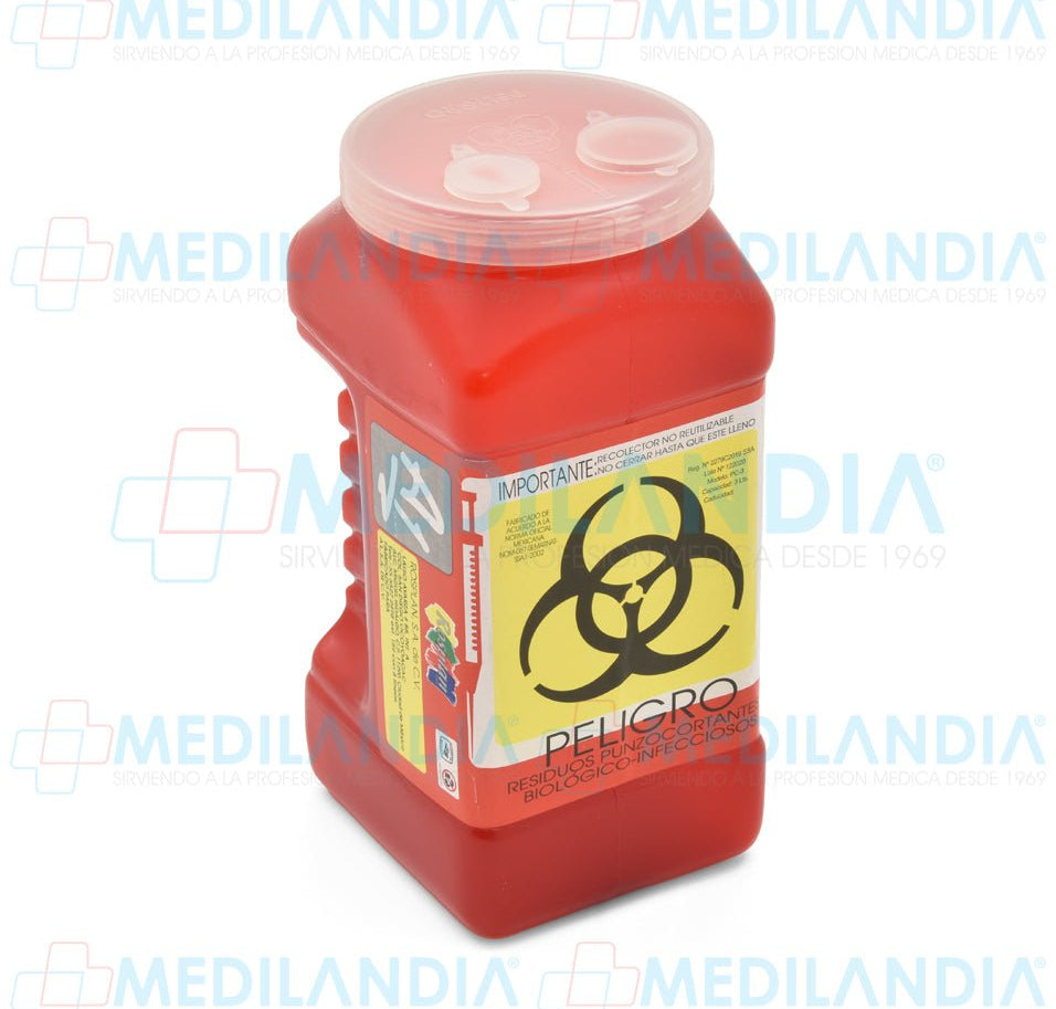 Recolector para punzocortante de 3 Lts. - Recolector de liquidos - A1 - MEDILANDIA | Tienda de productos y equipos médicos de calidad en México | Soluciones profesionales para clínicas, hospitales y consultorios.