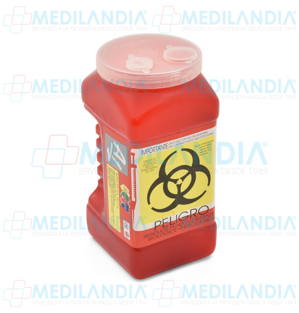 Recolector para punzocortante de 3 Lts. - Recolector de liquidos - A1 - MEDILANDIA | Tienda de productos y equipos médicos de calidad en México | Soluciones profesionales para clínicas, hospitales y consultorios.