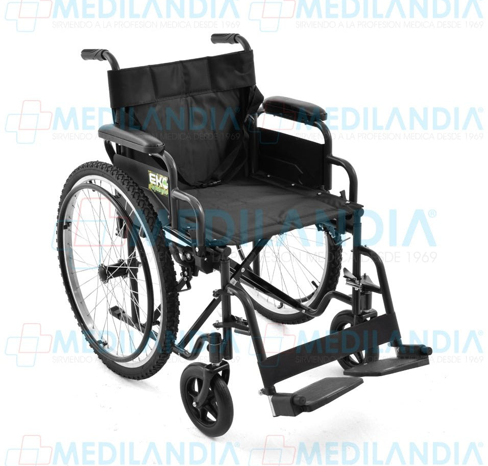 Silla de ruedas de acero doble cruceta con ruedas neumáticas todo terreno y asiento de 18” - Silla de ruedas - EM - MEDILANDIA | Tienda de productos y equipos médicos de calidad en México | Soluciones profesionales para clínicas, hospitales y consultorios.