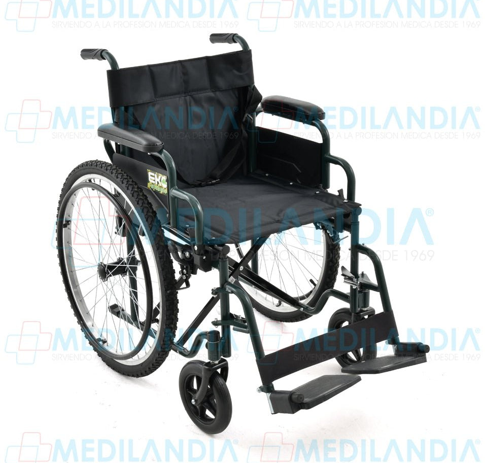 Silla de ruedas de acero doble cruceta con ruedas neumáticas todo terreno y asiento de 18” - Silla de ruedas - EM - MEDILANDIA | Tienda de productos y equipos médicos de calidad en México | Soluciones profesionales para clínicas, hospitales y consultorios.