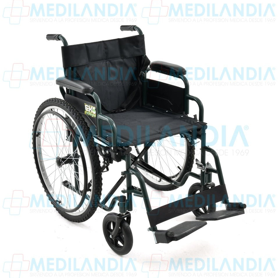 Silla de ruedas de acero doble cruceta con ruedas neumáticas todo terreno y asiento de 18” - Silla de ruedas - EM - MEDILANDIA | Tienda de productos y equipos médicos de calidad en México | Soluciones profesionales para clínicas, hospitales y consultorios.