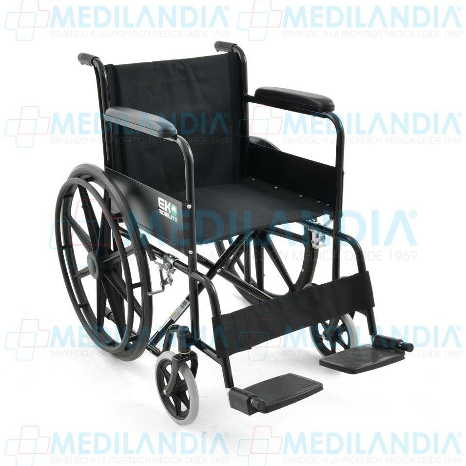 Silla de ruedas esmaltada descansa brazos largo y descansa pies fijos con llanta solida rines de plástico y asiento de 18” - Silla de ruedas - EM - MEDILANDIA | Tienda de productos y equipos médicos de calidad en México | Soluciones profesionales para clínicas, hospitales y consultorios.