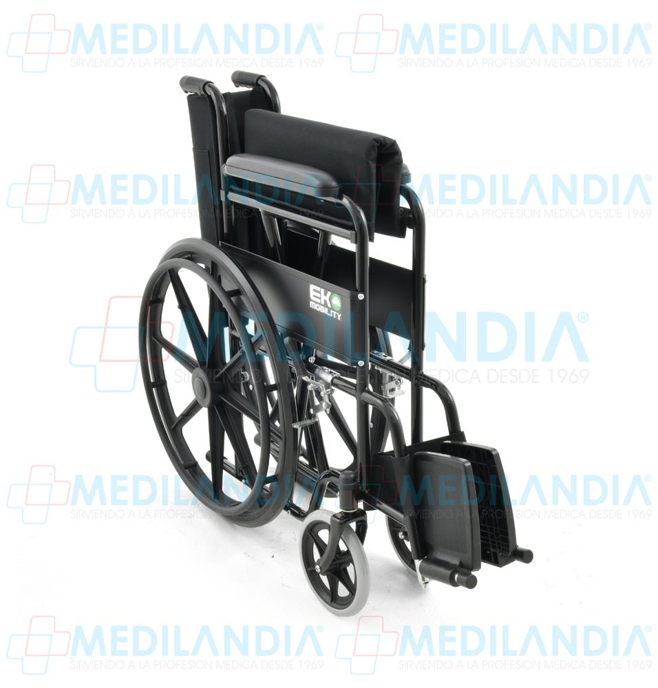 Silla de ruedas esmaltada descansa brazos largo y descansa pies fijos con llanta solida rines de plástico y asiento de 18” - Silla de ruedas - EM - MEDILANDIA | Tienda de productos y equipos médicos de calidad en México | Soluciones profesionales para clínicas, hospitales y consultorios.
