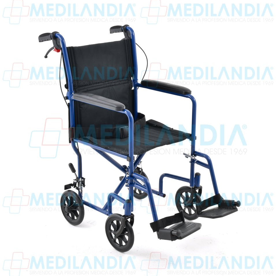 Silla de traslado de aluminio esmaltado con frenos de mano y asiento de 19” - Silla traslado - EM - MEDILANDIA | Tienda de productos y equipos médicos de calidad en México | Soluciones profesionales para clínicas, hospitales y consultorios.