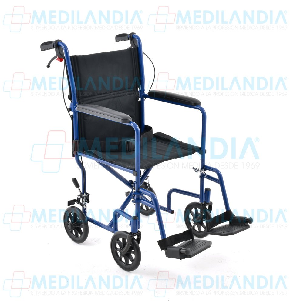 Silla de traslado de aluminio esmaltado con frenos de mano y asiento de 19” - Silla traslado - EM - MEDILANDIA | Tienda de productos y equipos médicos de calidad en México | Soluciones profesionales para clínicas, hospitales y consultorios.