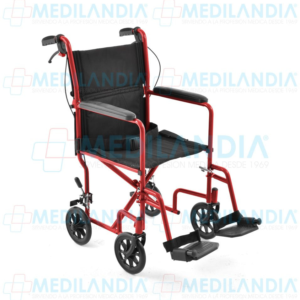 Silla de traslado de aluminio esmaltado con frenos de mano y asiento de 19” - Silla traslado - EM - MEDILANDIA | Tienda de productos y equipos médicos de calidad en México | Soluciones profesionales para clínicas, hospitales y consultorios.