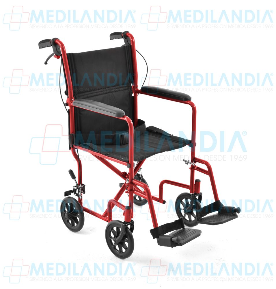 Silla de traslado de aluminio esmaltado con frenos de mano y asiento de 19” - Silla traslado - EM - MEDILANDIA | Tienda de productos y equipos médicos de calidad en México | Soluciones profesionales para clínicas, hospitales y consultorios.