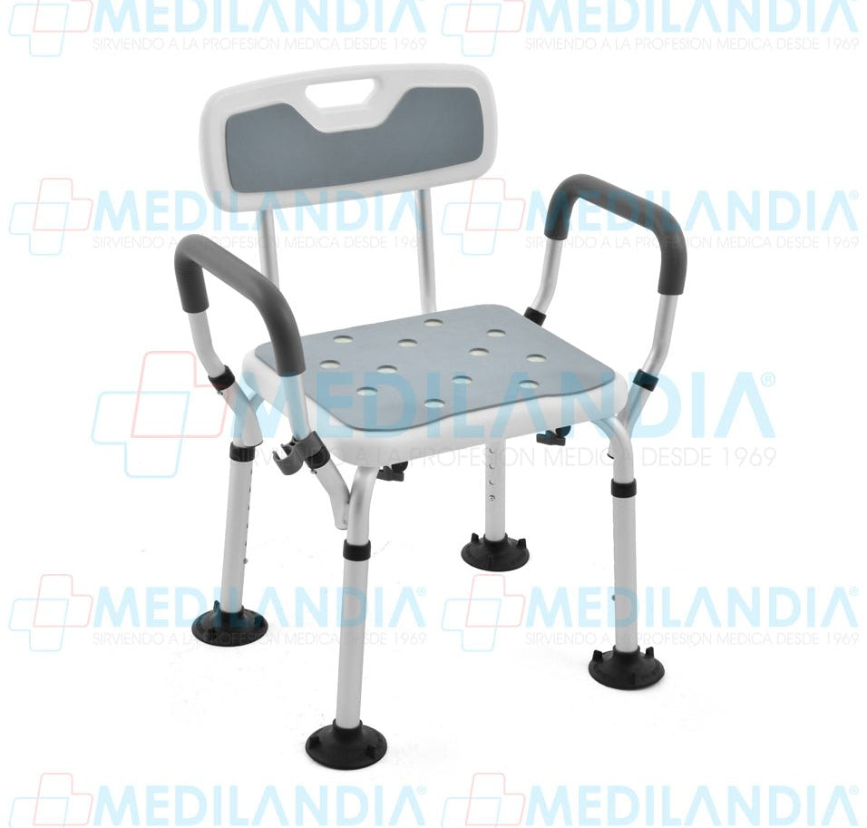 Silla ducha con descansabrazo y respaldo con cubierta suave anti derrapante - Silla para ducha - EM - MEDILANDIA | Tienda de productos y equipos médicos de calidad en México | Soluciones profesionales para clínicas, hospitales y consultorios.