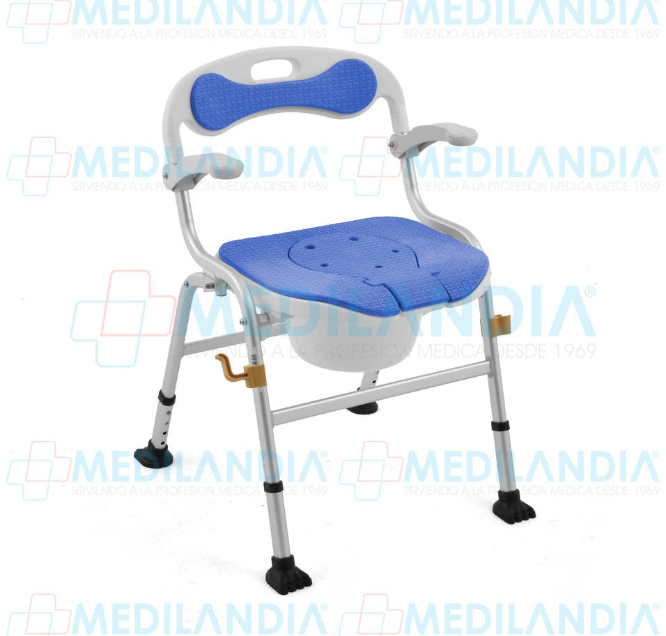 Silla ducha de aluminio con cómodo plegable con descansa brazos abatibles - Silla para ducha con comodo - EM- MEDILANDIA | Tienda de productos y equipos médicos de calidad en México | Soluciones profesionales para clínicas, hospitales y consultorios.