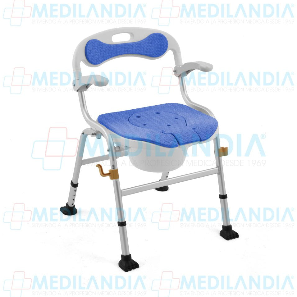 Silla ducha de aluminio con cómodo plegable con descansa brazos abatibles - Silla para ducha con comodo - EM- MEDILANDIA | Tienda de productos y equipos médicos de calidad en México | Soluciones profesionales para clínicas, hospitales y consultorios.