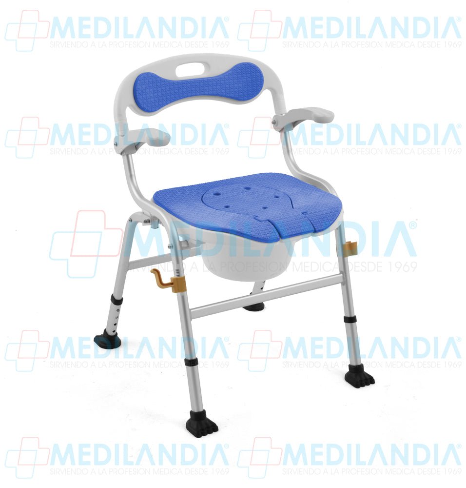 Silla ducha de aluminio con cómodo plegable con descansa brazos abatibles - Silla para ducha con comodo - EM- MEDILANDIA | Tienda de productos y equipos médicos de calidad en México | Soluciones profesionales para clínicas, hospitales y consultorios.